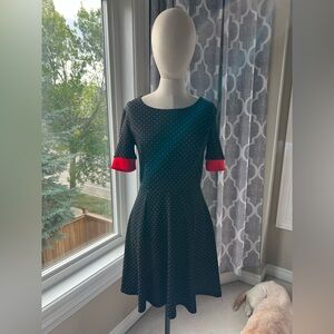 (338) Suzy Shier Polka Dot Dress with Red Accents 16-18 PTP